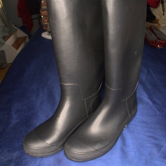 Leather Burberry Rain Boots Lined with Fabric Signature Checker Design Sz. 11 - Picture 1 of 6
